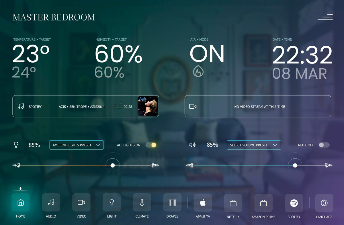 Versalles HTML5 GUI for Crestron created in Avgator Studio