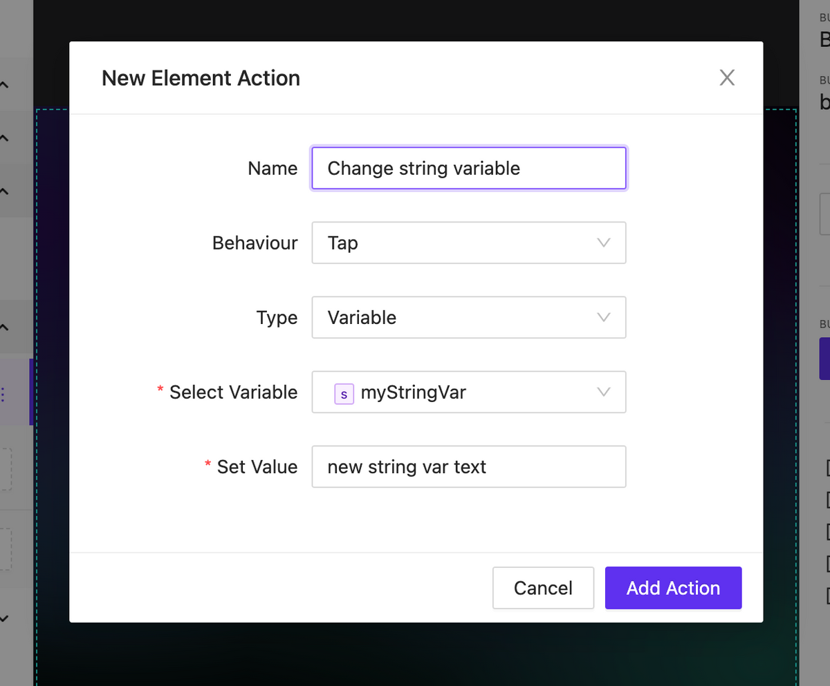 action to change variable