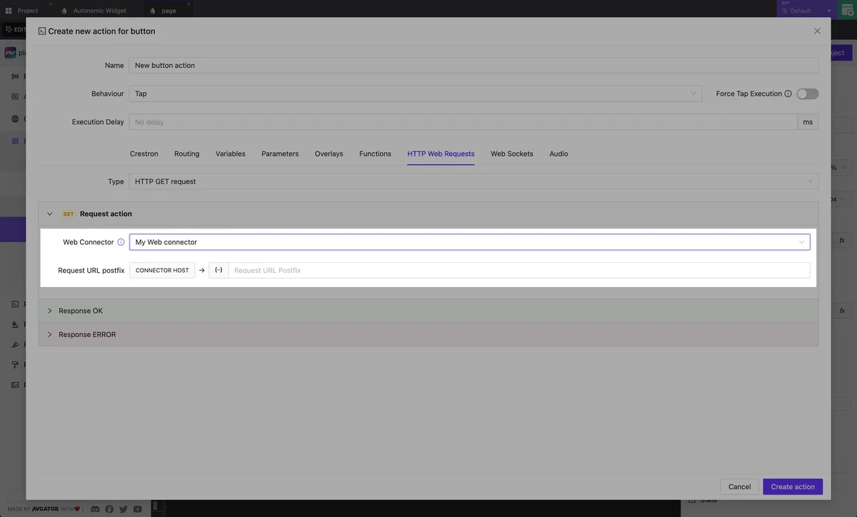 Web Connectors setup in AVStudio GUI Editor
