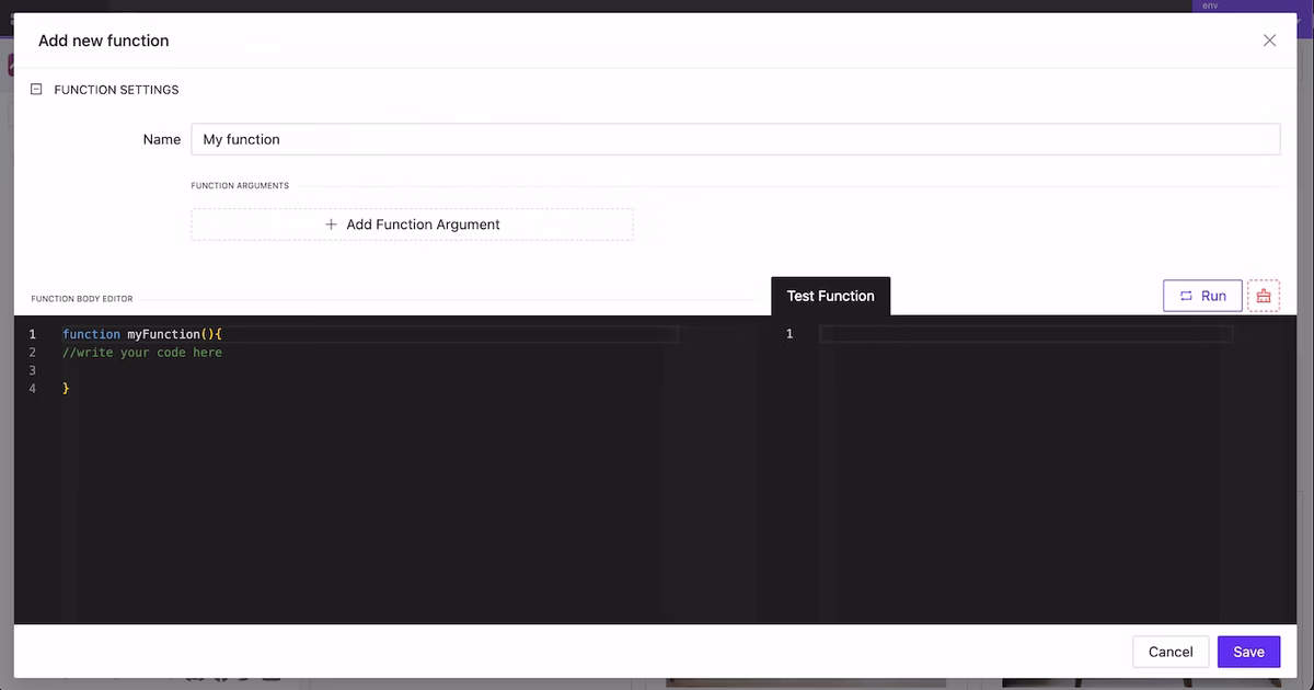 New Function Creation Modal